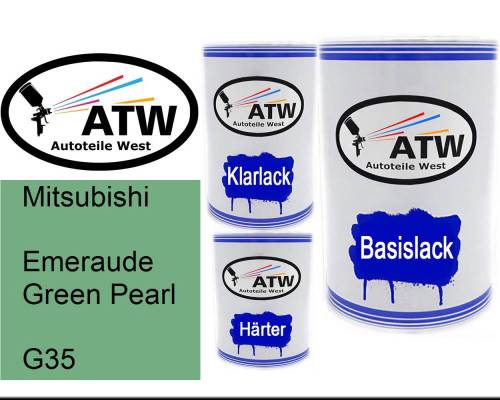 Mitsubishi, Emeraude Green Pearl, G35: 500ml Lackdose + 500ml Klarlack + 250ml Härter - Set, von ATW Autoteile West.